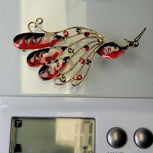 Peacock Chandelier Earrings Gold Red and Black Bird Earrings - Picture 7 of 7